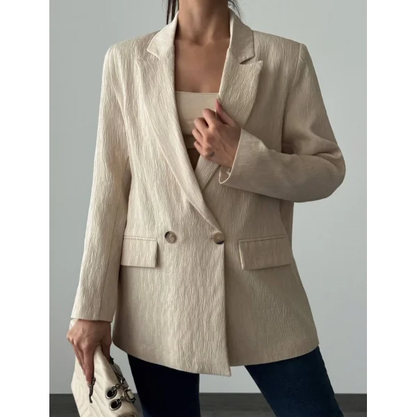PLİSELİ ÇİFT DÜĞME BLAZER CEKET TAŞ