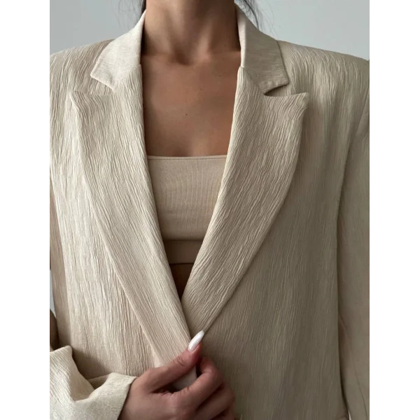 PLİSELİ ÇİFT DÜĞME BLAZER CEKET TAŞ