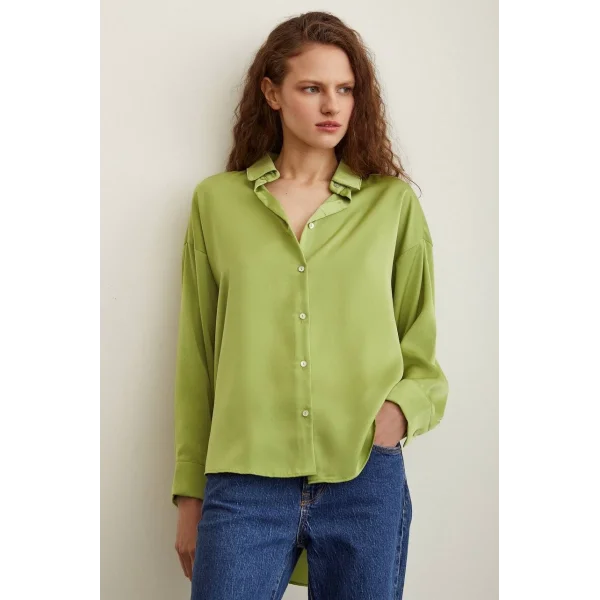 VİSKON SATEN GÖMLEK YEŞİL