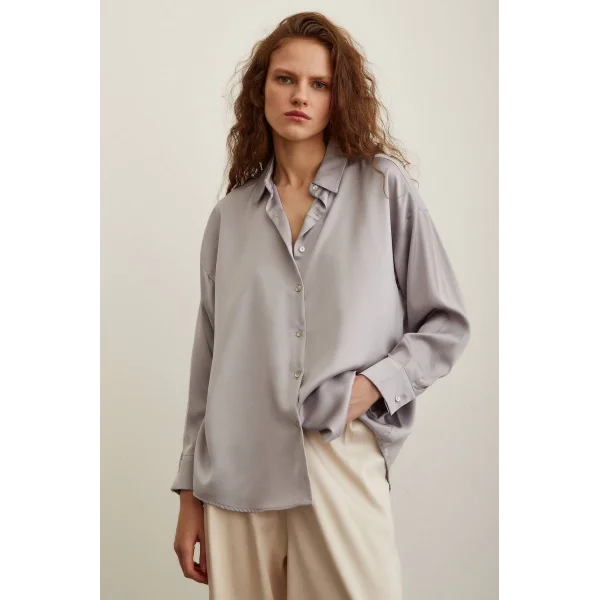 VİSKON SATEN GÖMLEK GRİ