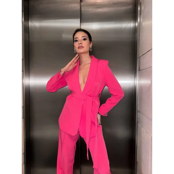 FUŞYA KUŞAKLI CEKET PANTOLON TAKIM