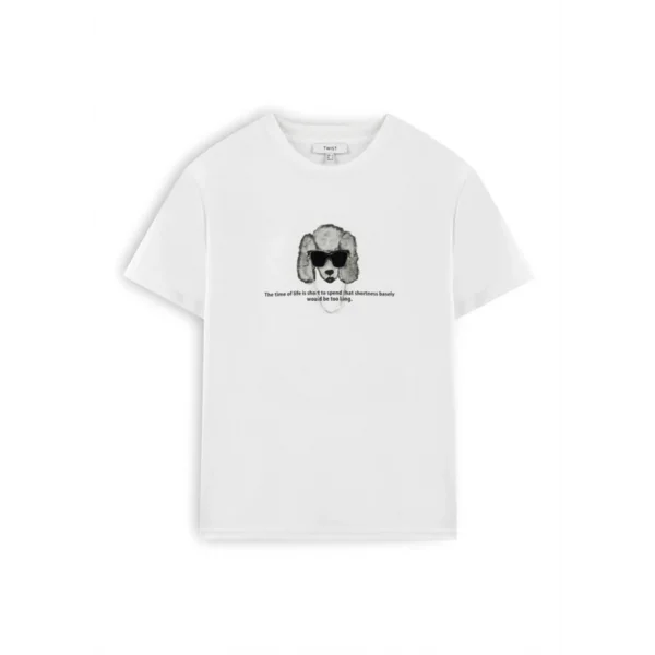 Bisiklet Yaka Zincir Detay Beyaz Kadın Tişort