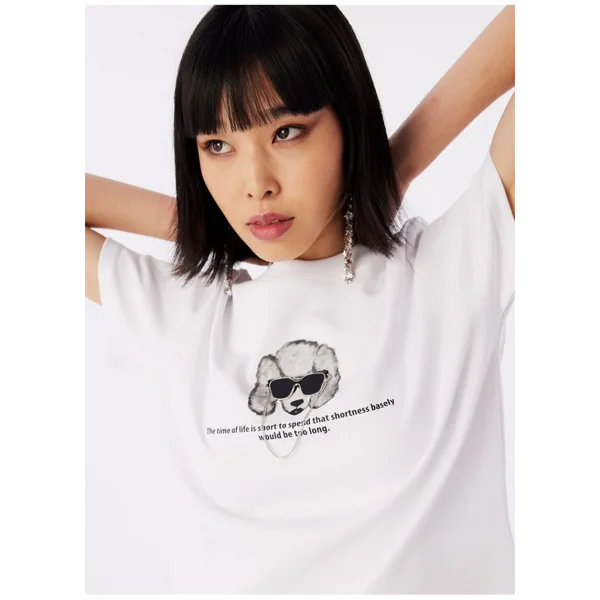 Bisiklet Yaka Zincir Detay Beyaz Kadın Tişort