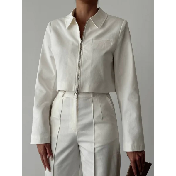 DENİM GABARDİN CEKET PANTOLON TAKIM BEYAZ