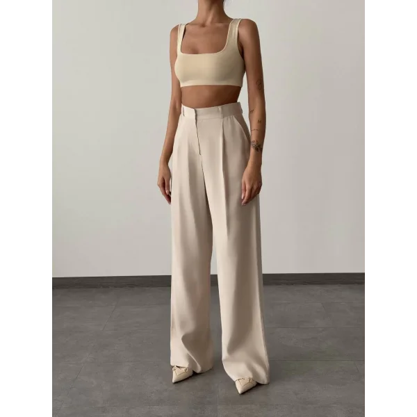 YÜKSEK BEL PALAZZO BOL PAÇA PANTOLON TAŞ