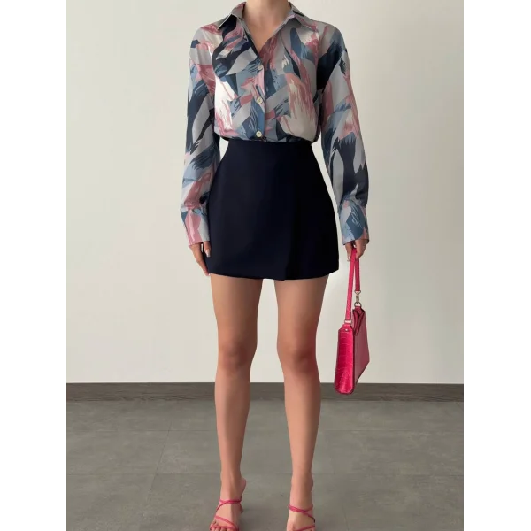 DESENLİ VUAL GÖMLEK PEMBE