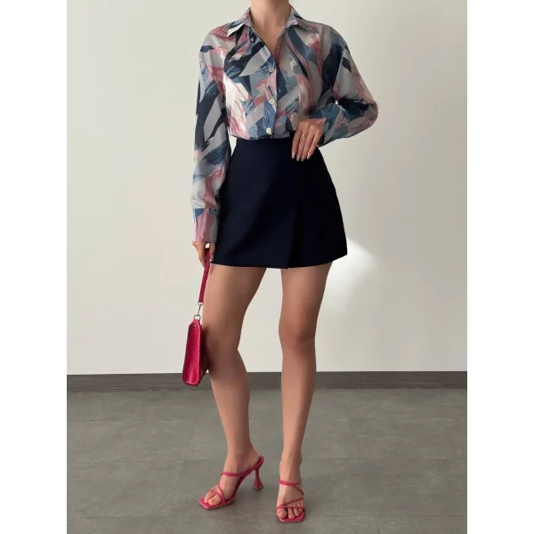 DESENLİ VUAL GÖMLEK PEMBE