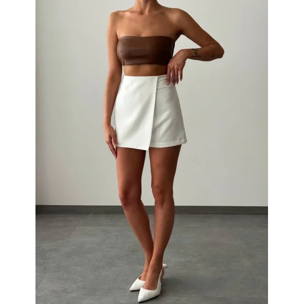 ATLAS KUMAŞ BEYAZ ŞORT ETEK