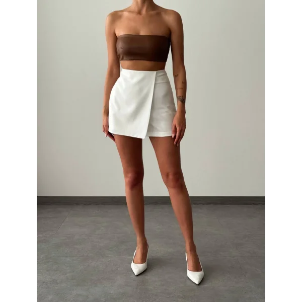 ATLAS KUMAŞ BEYAZ ŞORT ETEK