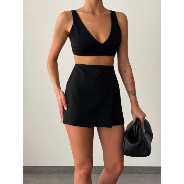 ATLAS KUMAŞ SİYAH ŞORT ETEK