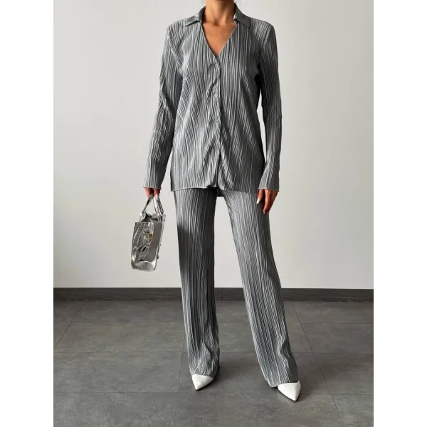 Hayal Pilise Gömlek Pantolon Takım Gri