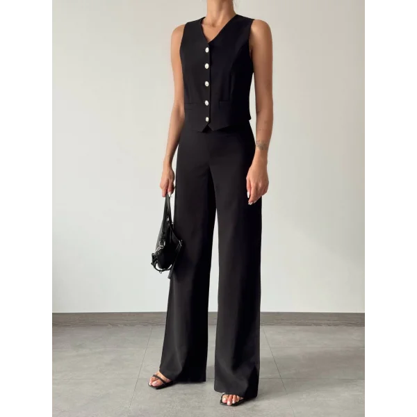 Modal Kumaş Yelek Pantolon Takım Siyah