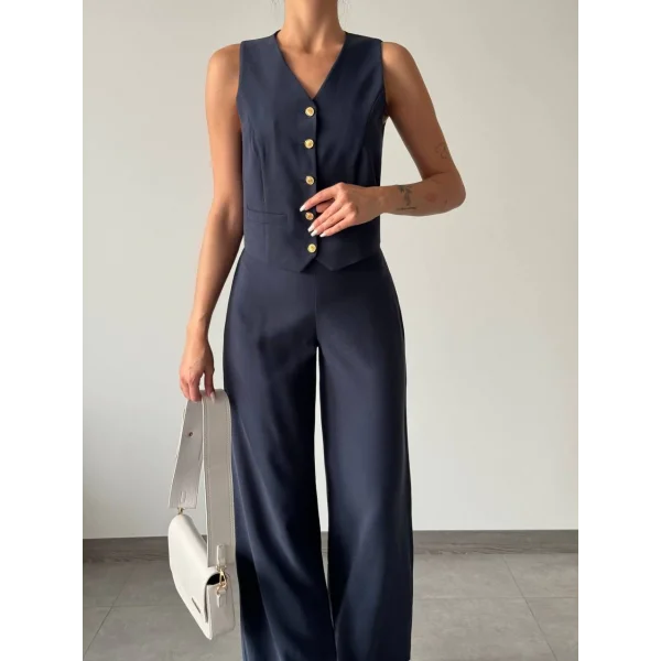 Modal Kumaş Yelek Pantolon Takım Lacivert