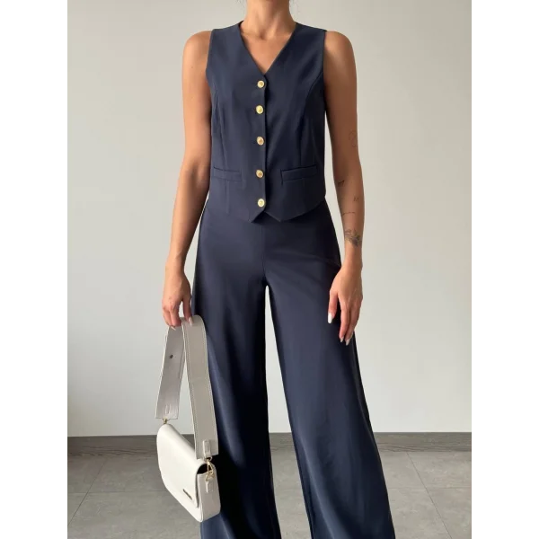 Modal Kumaş Yelek Pantolon Takım Lacivert