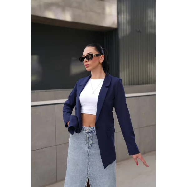 ATLAS KUMAŞ TEK DÜĞME ASTARLI BLAZER CEKET LACİVERT