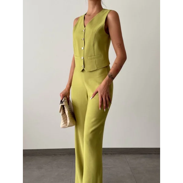 Modal Kumaş Yelek Pantolon Takım Yeşil