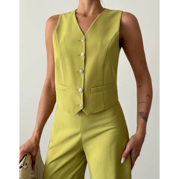 Modal Kumaş Yelek Pantolon Takım Yeşil