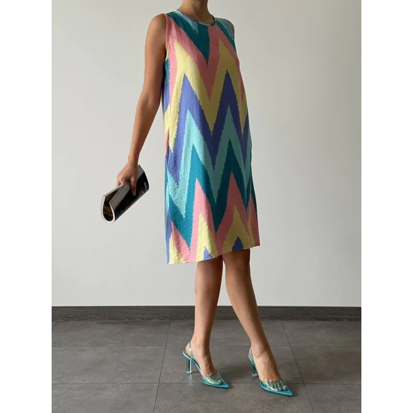 Desenli Çan Elbise Mavi