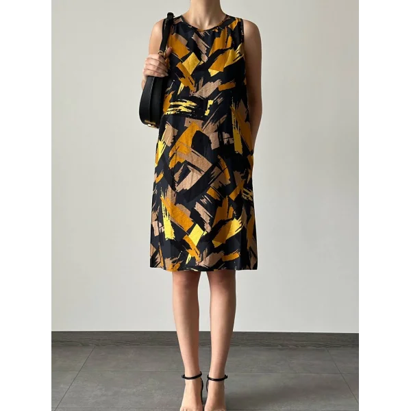 Desenli Çan Elbise Siyah Hardal