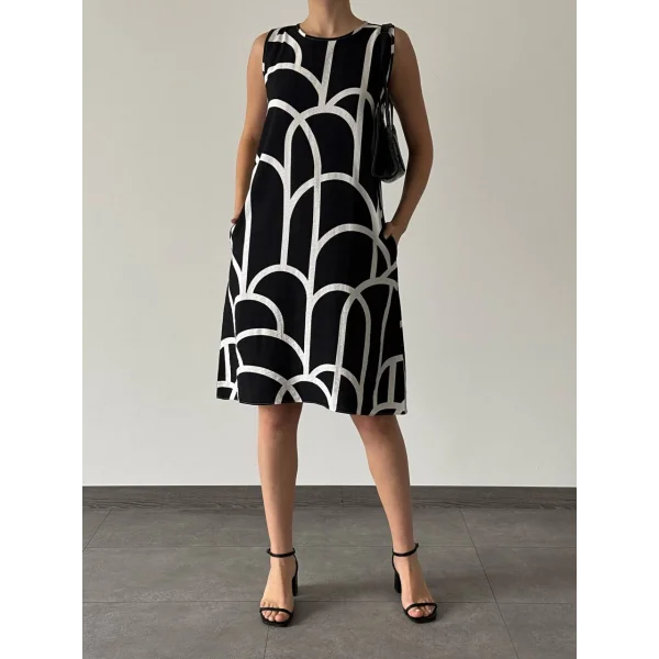 DESENLİ ÇAN ELBİSE SİYAH BEYAZ