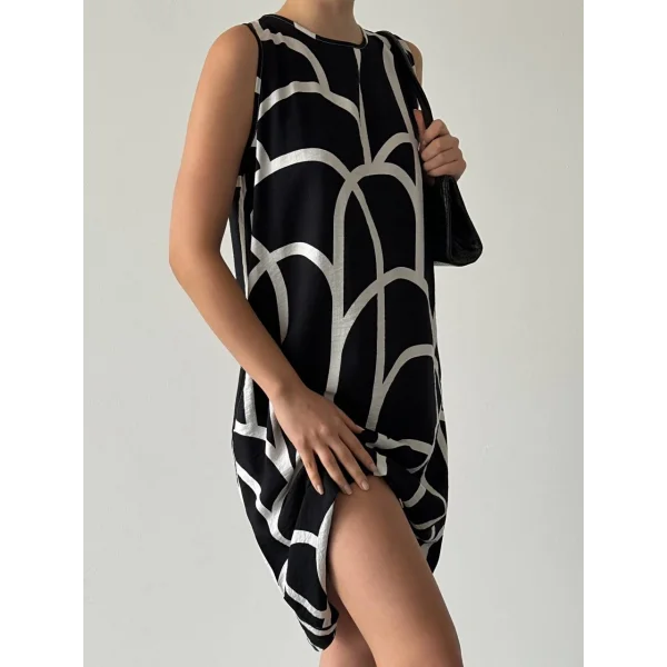 DESENLİ ÇAN ELBİSE SİYAH BEYAZ