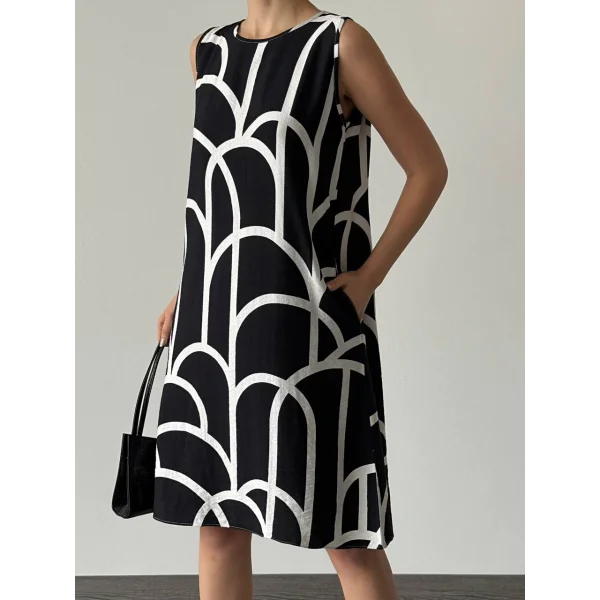 DESENLİ ÇAN ELBİSE SİYAH BEYAZ