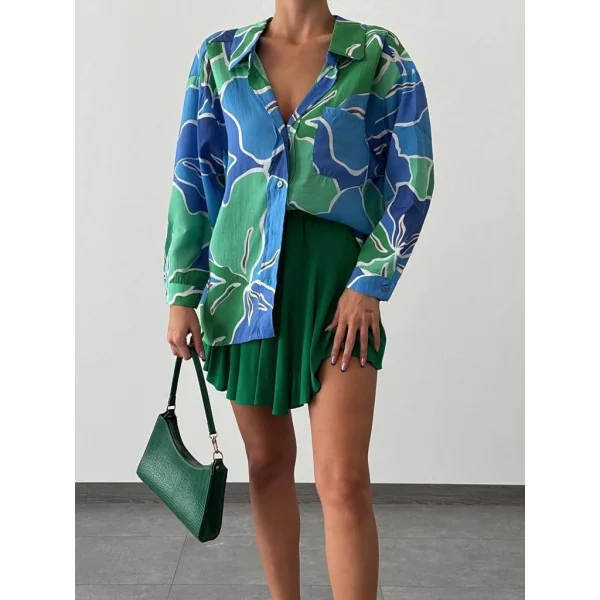 DESENLİ SALAŞ GÖMLEK MAVİ YEŞİL