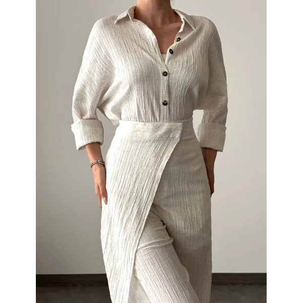 KETEN GÖMLEK PANTOLON TAKIM EKRU