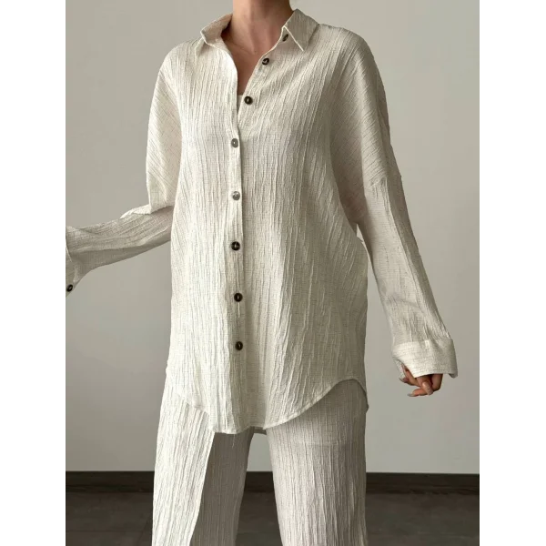 KETEN GÖMLEK PANTOLON TAKIM EKRU