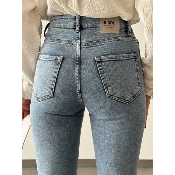 TAŞLI BOYFRİEND KOT PANTOLON MAVİ