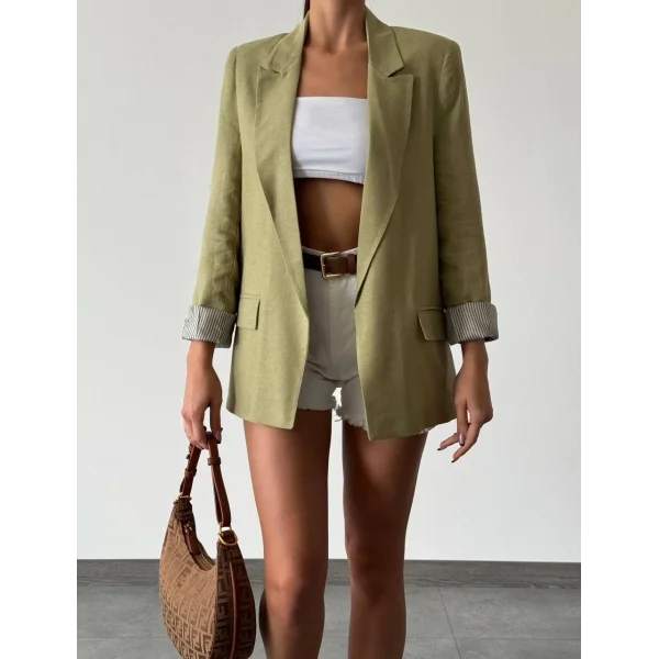 KRUVAZE KOLU KATLI KETEN CEKET HAKİ