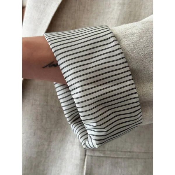 KRUVAZE KOLU KATLI KETEN CEKET EKRU