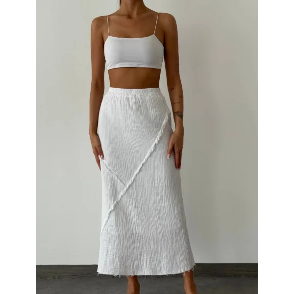 MİDİ BOY ASTARLI KETEN ETEK BEYAZ