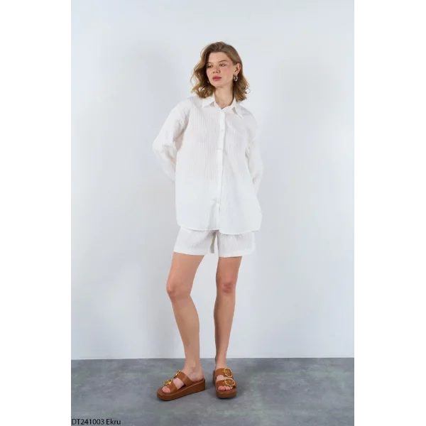 KETEN ŞORT GÖMLEK TAKIM BEYAZ