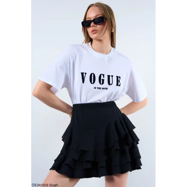 VOGUE YAZILI BEYAZ PAMUKLU TİŞORT