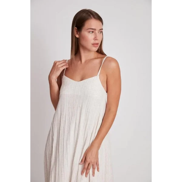 ASKILI KETEN ELBİSE EKRU