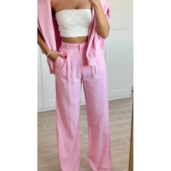 YÜKSEK BEL PALAZZO BOL PAÇA PANTOLON-PEMBE