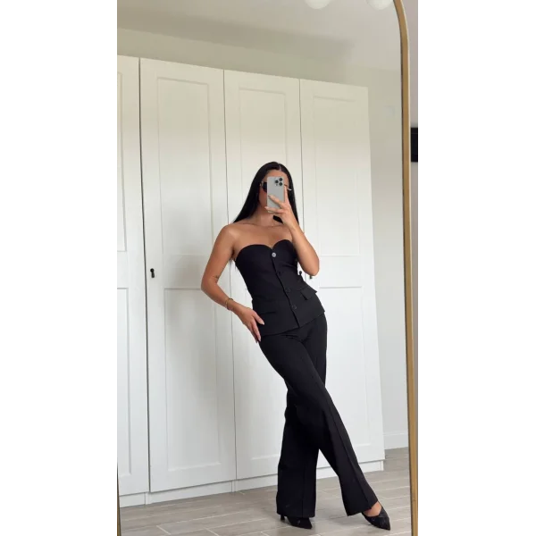 Premium Straplez Yelek Pantolon Takım-Siyah