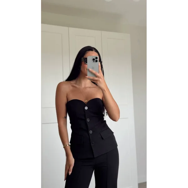 Premium Straplez Yelek Pantolon Takım-Siyah