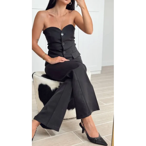 Premium Straplez Yelek Pantolon Takım-Siyah