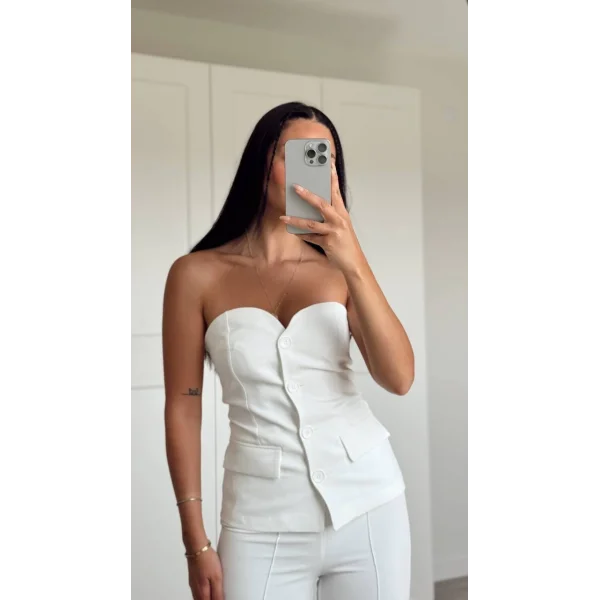 Premium Straplez Yelek Pantolon Takım Beyaz