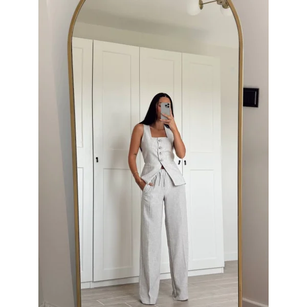 GRİ KETEN YELEK PANTOLON TAKIM