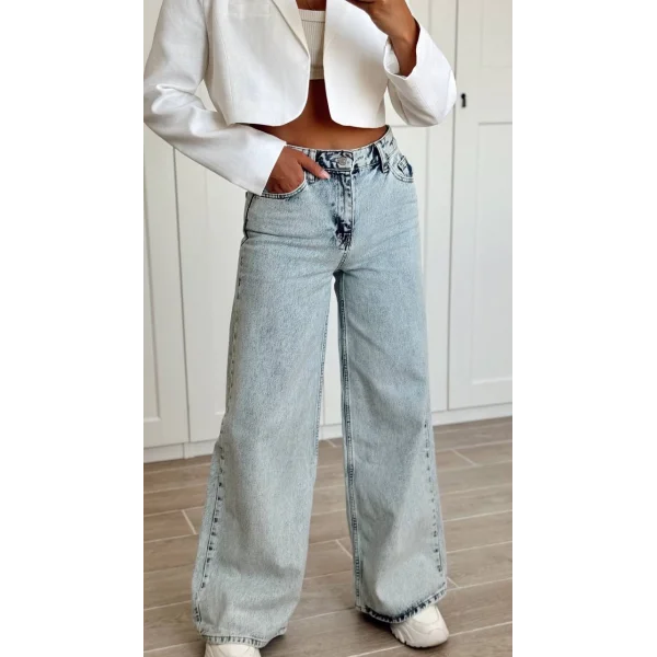 AÇIK MAVİ DİKİŞ DETAYLI BAGGY JEAN