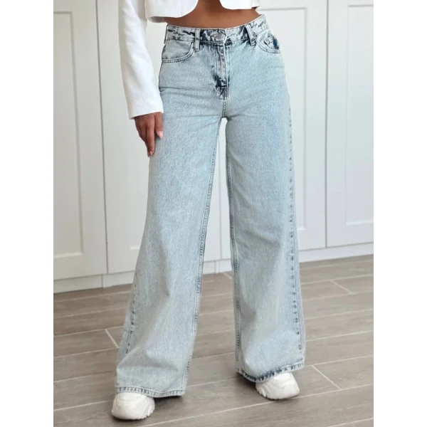 AÇIK MAVİ DİKİŞ DETAYLI BAGGY JEAN