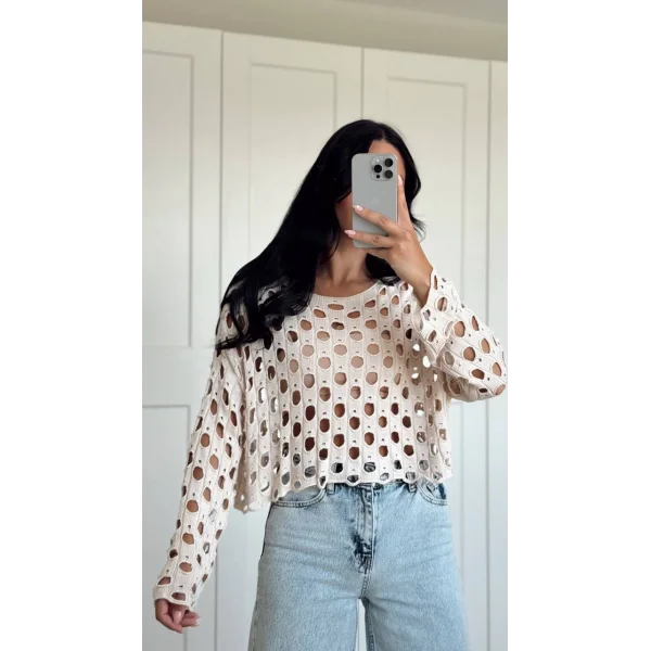 BEJ DELİKLİ TRİKO KAZAK