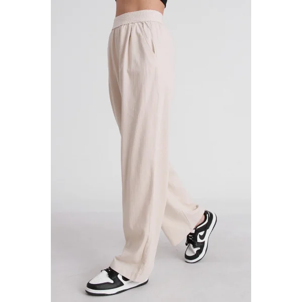 BELİ LASTİKLİ KETEN PANTOLON EKRU