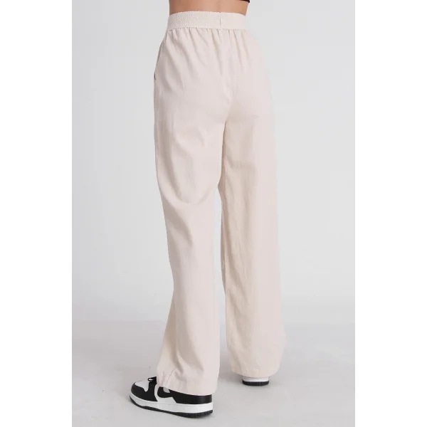 BELİ LASTİKLİ KETEN PANTOLON EKRU