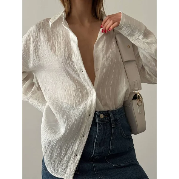 ÇİZGİ DOKULU OVERSİZE BEYAZ GÖMLEK