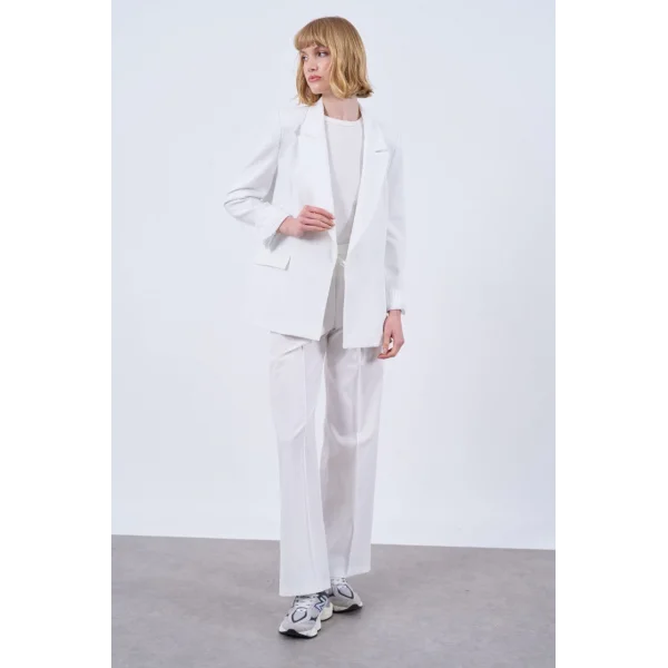 PREMİUM KUMAŞ ÇİZGİ ASTARLI KETEN CEKET BEYAZ