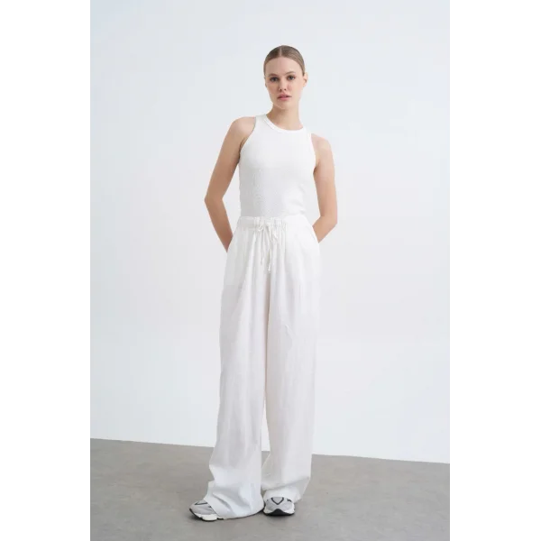 PREMİUM KUMAŞ BEYAZ KETEN PANTOLON